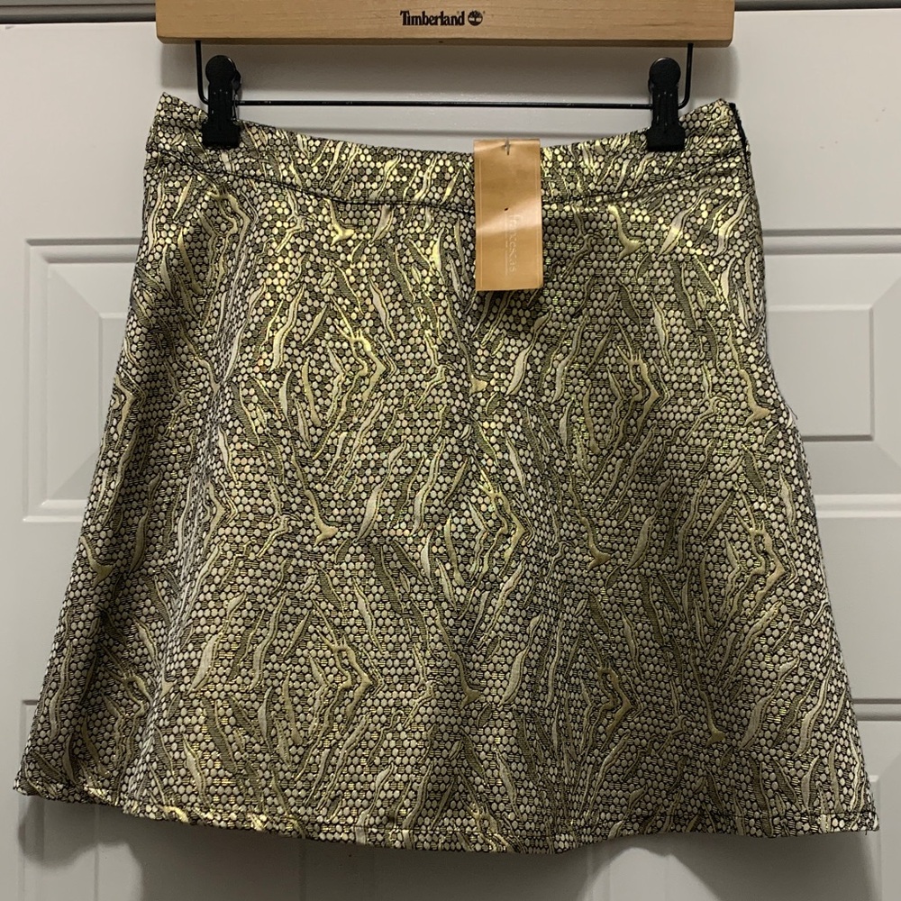 3/$15 NWT Francesca's Moon Collections Gold/Black Jacquard Mini Skirt Size 6